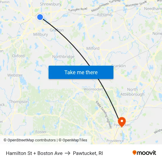 Hamilton St + Boston Ave to Pawtucket, RI map