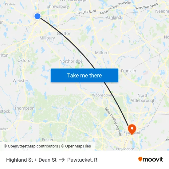 Highland St + Dean St to Pawtucket, RI map