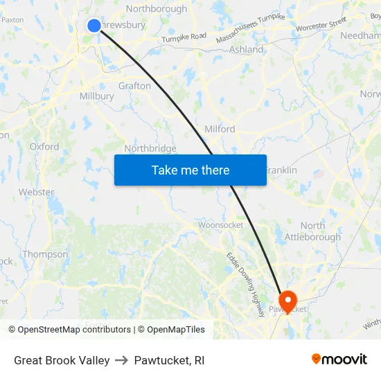 Great Brook Valley to Pawtucket, RI map