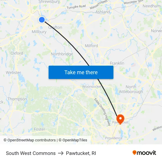 South West Commons to Pawtucket, RI map