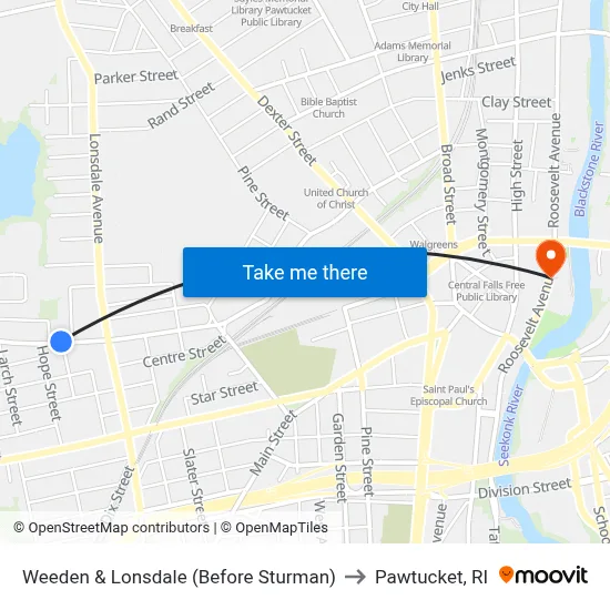 Weeden & Lonsdale (Before Sturman) to Pawtucket, RI map
