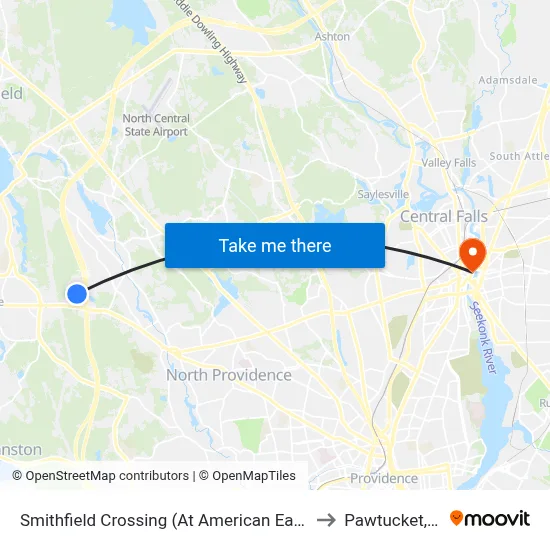 Smithfield Crossing (At American Eagle) to Pawtucket, RI map