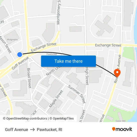 Goff Avenue to Pawtucket, RI map