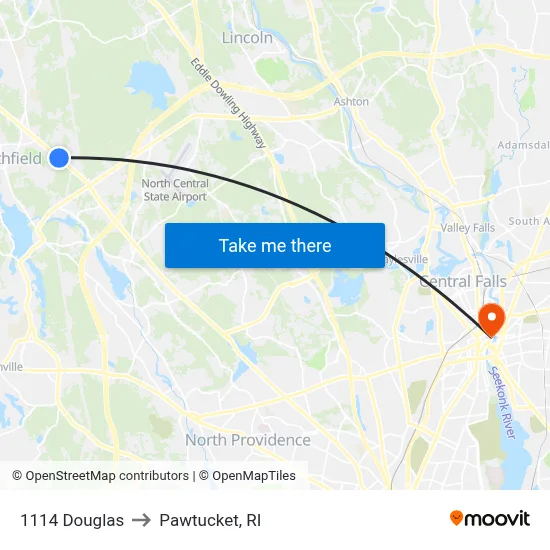 1114 Douglas to Pawtucket, RI map