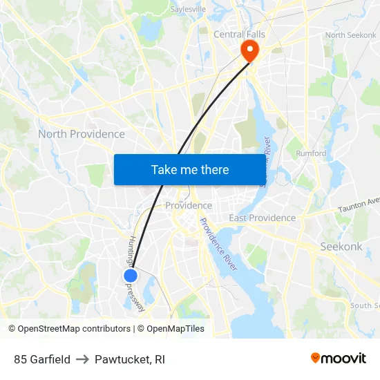 85 Garfield to Pawtucket, RI map