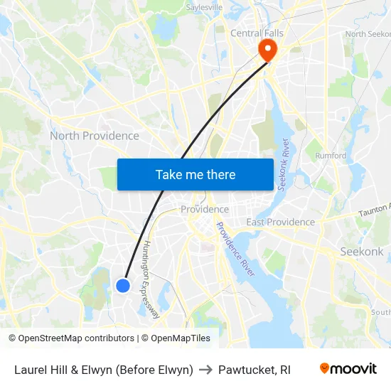 Laurel Hill & Elwyn (Before Elwyn) to Pawtucket, RI map