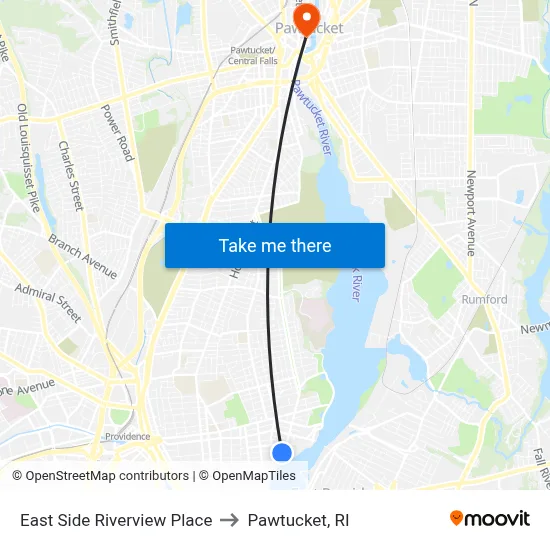 East Side Riverview Place to Pawtucket, RI map