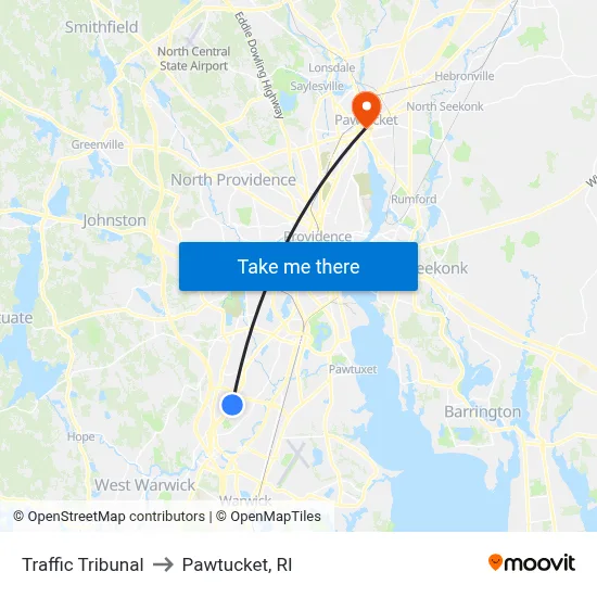 Traffic Tribunal to Pawtucket, RI map