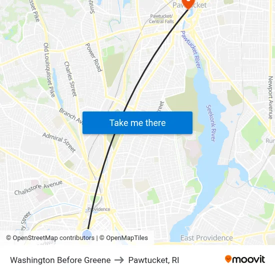 Washington Before Greene to Pawtucket, RI map