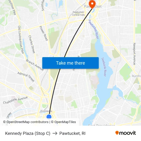 Kennedy Plaza (Stop C) to Pawtucket, RI map