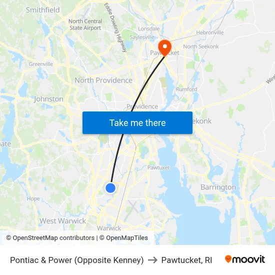 Pontiac & Power (Opposite Kenney) to Pawtucket, RI map