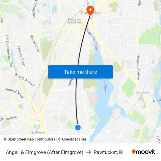 Angell & Elmgrove (After Elmgrove) to Pawtucket, RI map