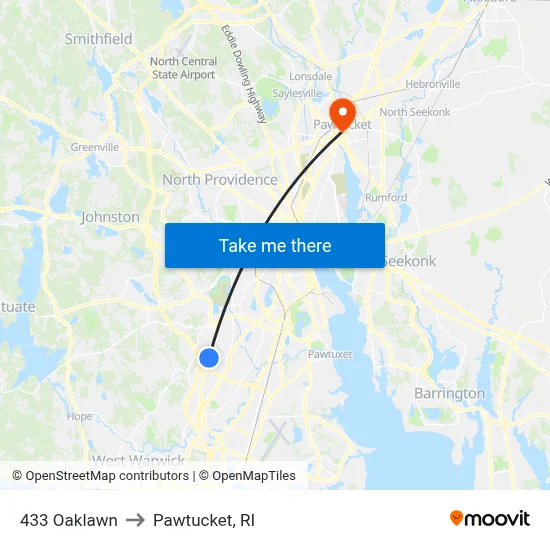 433 Oaklawn to Pawtucket, RI map