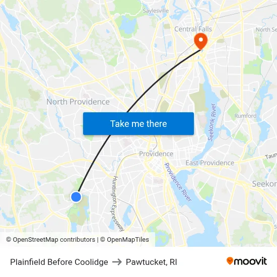 Plainfield Before Coolidge to Pawtucket, RI map