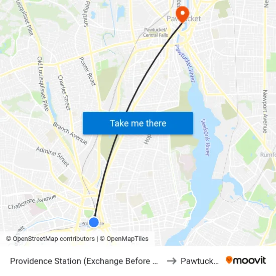 Providence Station (Exchange Before Park Row W) to Pawtucket, RI map