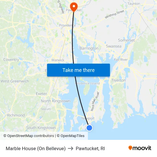 Marble House (On Bellevue) to Pawtucket, RI map
