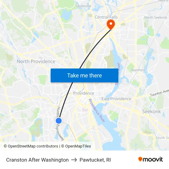 Cranston After Washington to Pawtucket, RI map