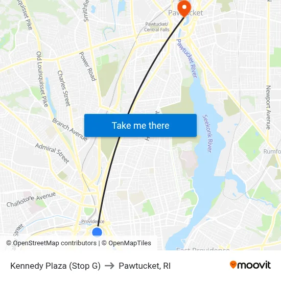 Kennedy Plaza (Stop G) to Pawtucket, RI map