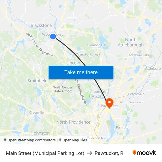 Main Street (Municipal Parking Lot) to Pawtucket, RI map