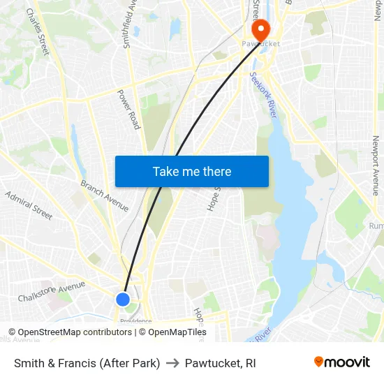 Smith & Francis (After Park) to Pawtucket, RI map