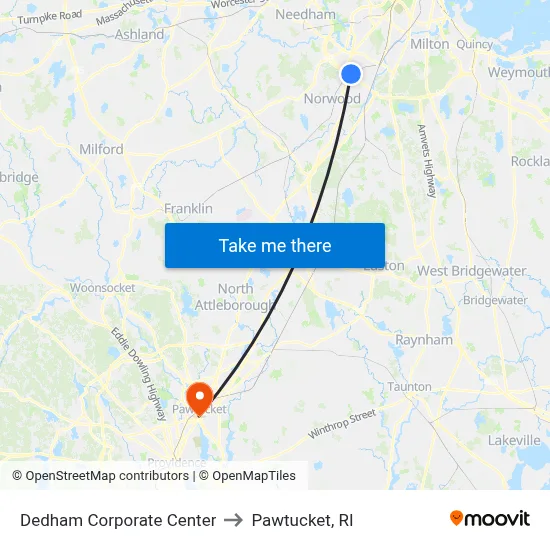 Dedham Corporate Center to Pawtucket, RI map
