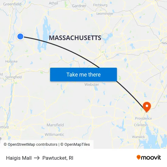 Haigis Mall to Pawtucket, RI map