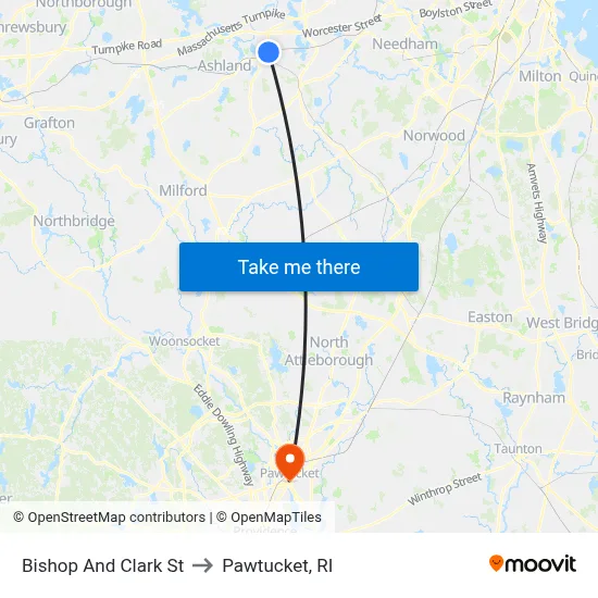 Bishop And Clark St to Pawtucket, RI map