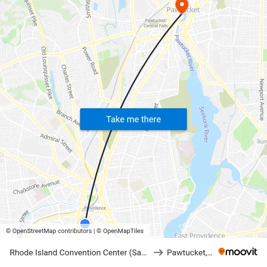 Rhode Island Convention Center (Sabin) to Pawtucket, RI map