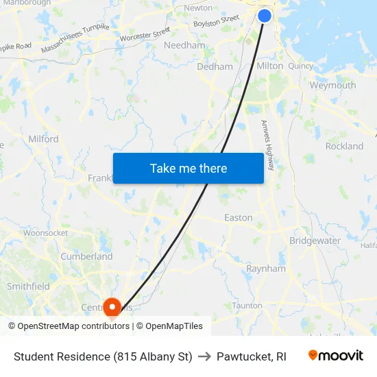 Student Residence (815 Albany St) to Pawtucket, RI map