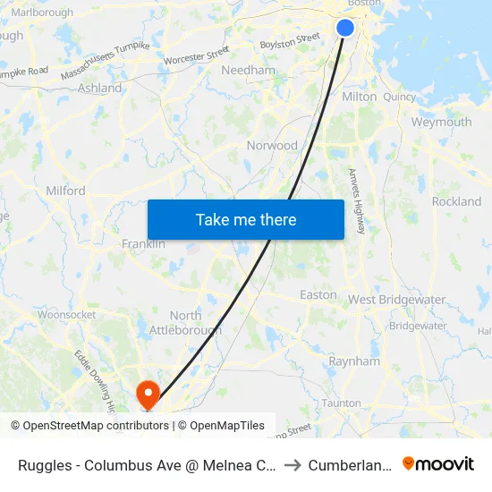 Ruggles - Columbus Ave @ Melnea Cass Blvd to Cumberland, RI map