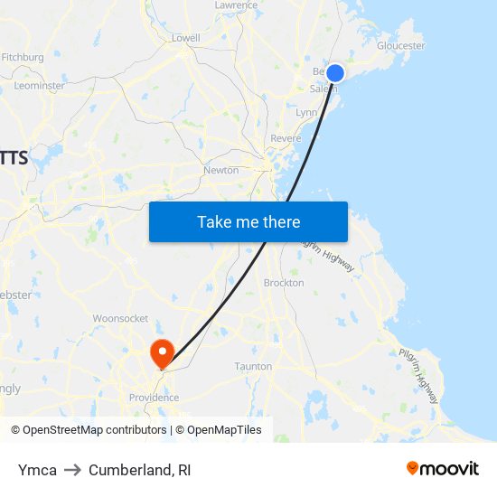 Ymca to Cumberland, RI map