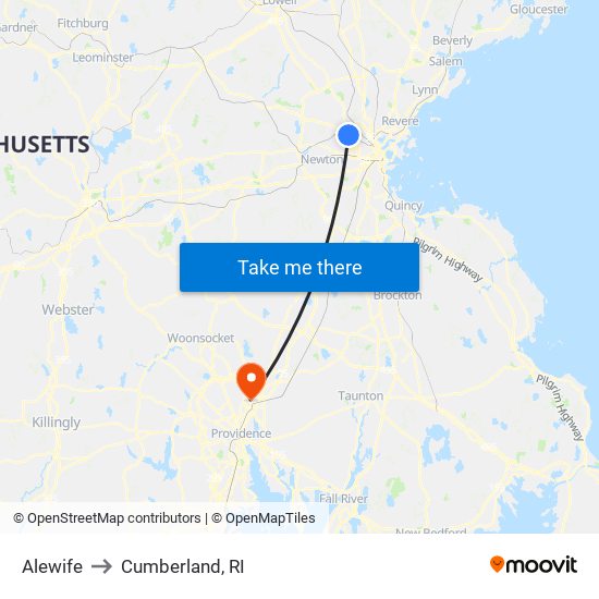 Alewife to Cumberland, RI map