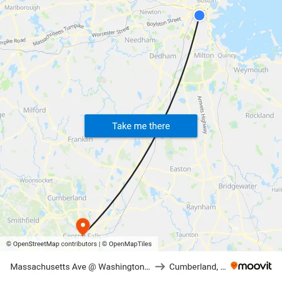 Massachusetts Ave @ Washington St to Cumberland, RI map
