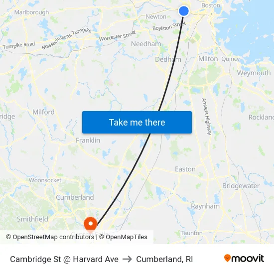 Cambridge St @ Harvard Ave to Cumberland, RI map