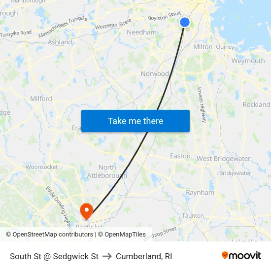 South St @ Sedgwick St to Cumberland, RI map