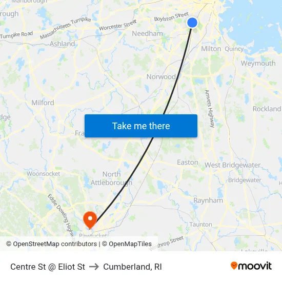 Centre St @ Eliot St to Cumberland, RI map