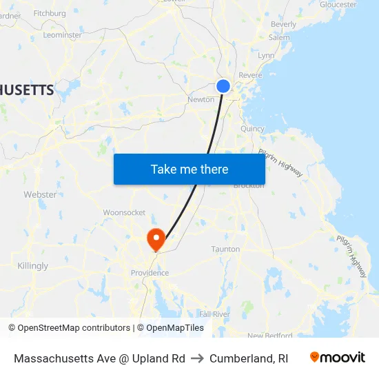 Massachusetts Ave @ Upland Rd to Cumberland, RI map