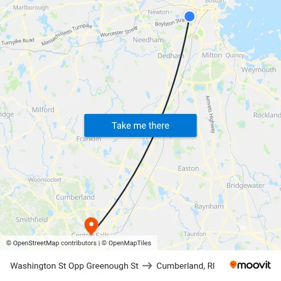 Washington St Opp Greenough St to Cumberland, RI map