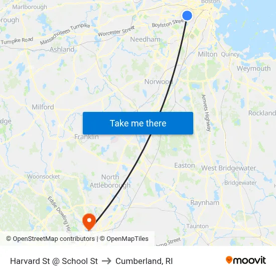 Harvard St @ School St to Cumberland, RI map