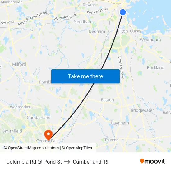 Columbia Rd @ Pond St to Cumberland, RI map