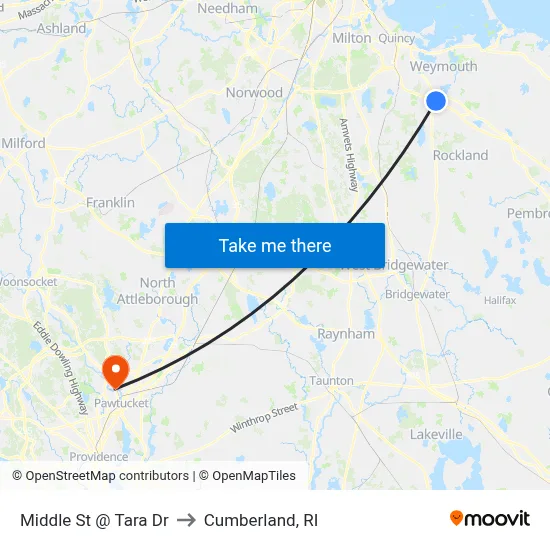 Middle St @ Tara Dr to Cumberland, RI map