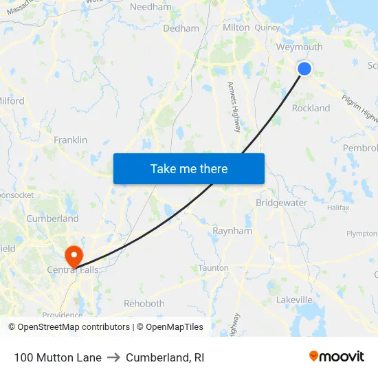 100 Mutton Lane to Cumberland, RI map