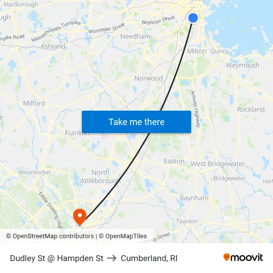Dudley St @ Hampden St to Cumberland, RI map