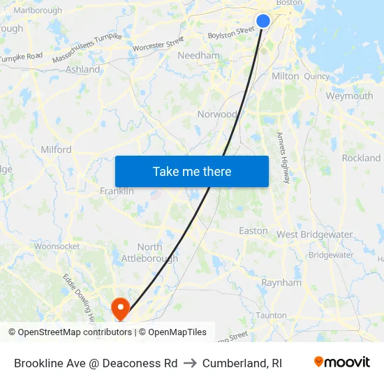 Brookline Ave @ Deaconess Rd to Cumberland, RI map