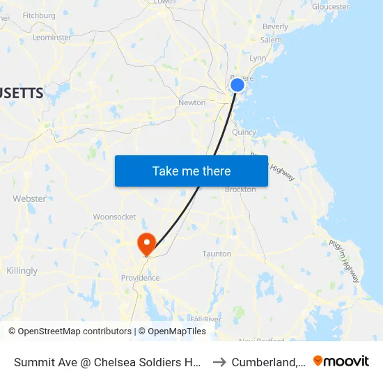 Summit Ave @ Chelsea Soldiers Home to Cumberland, RI map