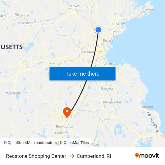 Redstone Shopping Center to Cumberland, RI map