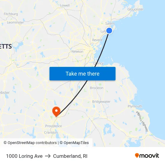 1000 Loring Ave to Cumberland, RI map