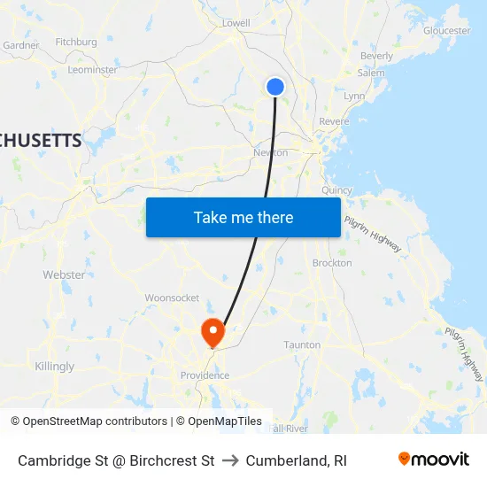 Cambridge St @ Birchcrest St to Cumberland, RI map