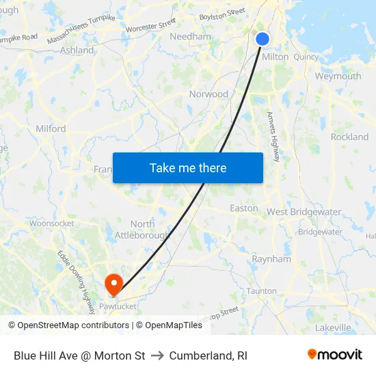 Blue Hill Ave @ Morton St to Cumberland, RI map