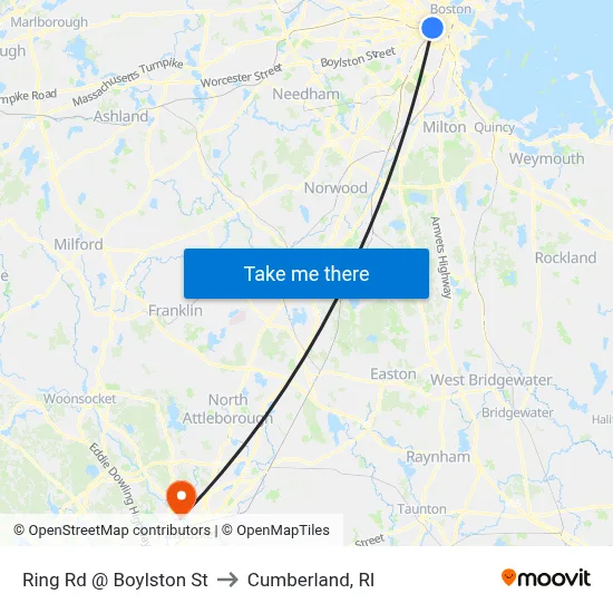 Ring Rd @ Boylston St to Cumberland, RI map